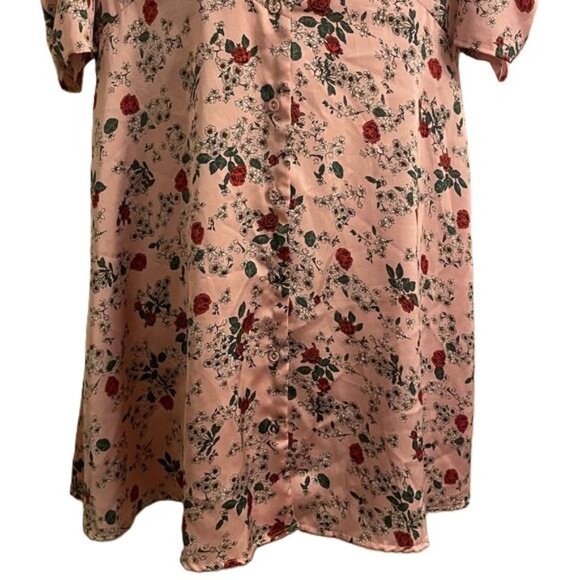 ZARA Pink Floral Button Front Puff Sleeve Midi Dress Size M - Picture 3 of 7